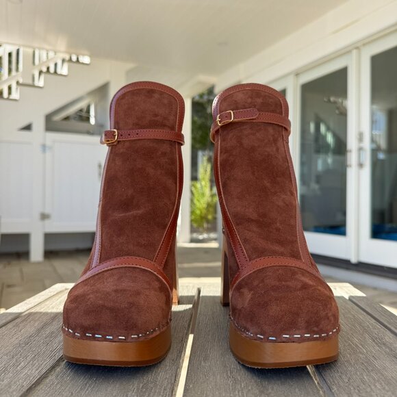 New Swedish Hasbeens Sophisticated Jodhpur Suede Clog Boots Brown EUR 39 - Picture 3 of 14